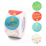 Globleland Christmas Themed Flat Round Roll Stickers, Self-Adhesive Paper Gift Tag Stickers, for Party, Decorative Presents, Mixed Color, Christmas Themed Pattern, 38x0.1mm, about 500pcs/roll, 3rolls/set