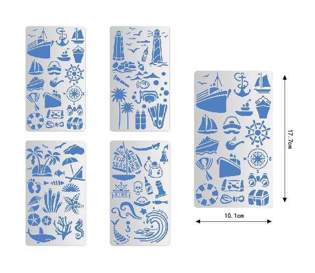 Globleland Nautical Theme Steel Cutting Dies Stencils, for DIY Scrapbooking/Photo Album, Decorative Embossing DIY Paper Card, Mixed Patterns, 10.1x17.7x0.05cm, 4 patterns, 1pc/pattern, 4pcs/set