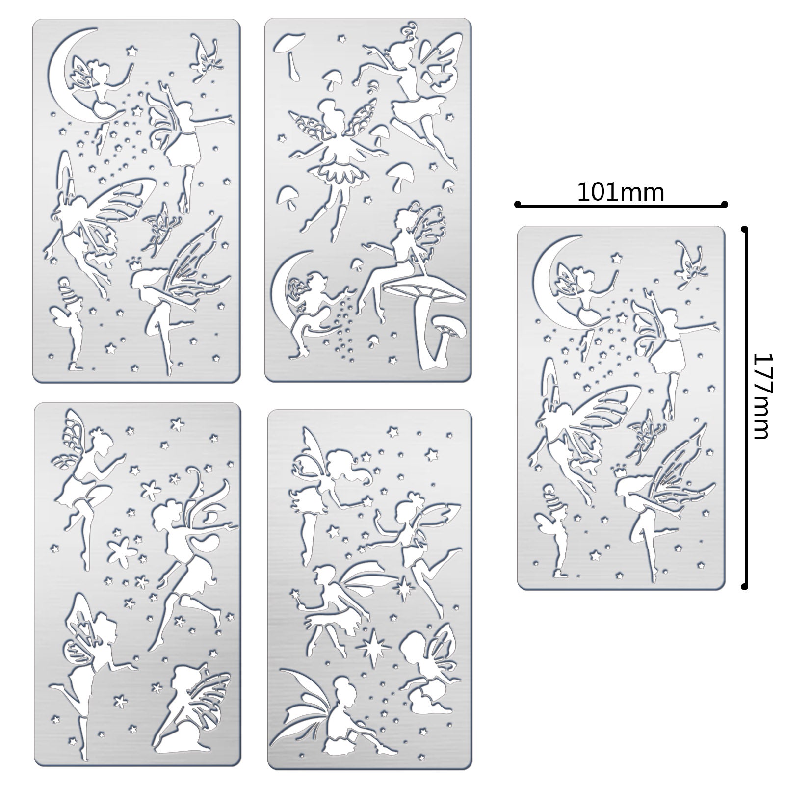 Globleland 4Pcs 4 Patterns Stainless Steel Cutting Dies Stencils, for DIY Scrapbooking/Photo Album, Decorative Embossing DIY Paper Card, Angel & Fairy Pattern, 17.7x10.1x0.05cm, 1pc/pattern