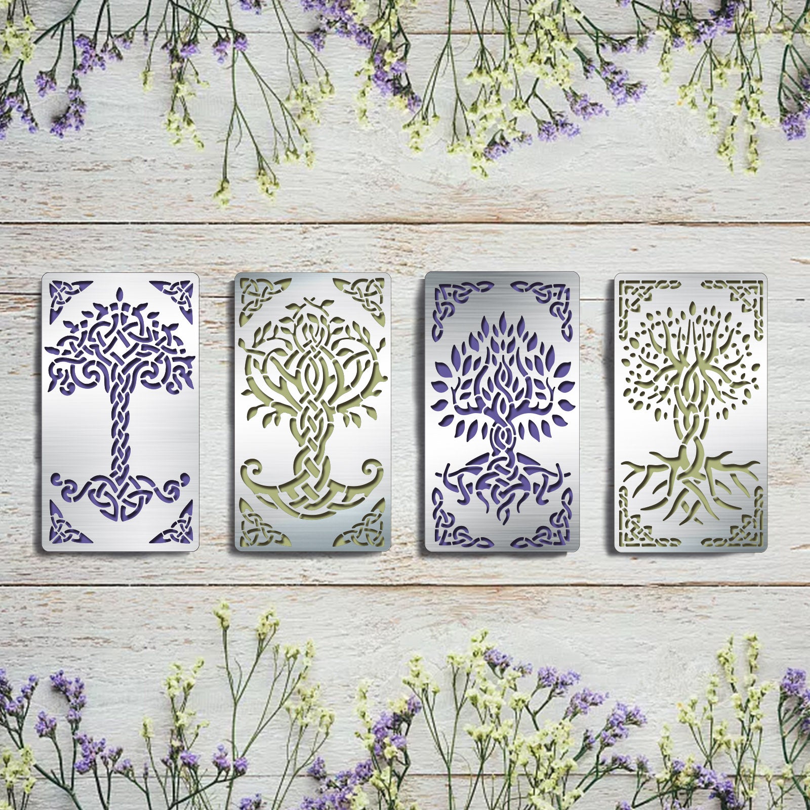 Globleland 4Pcs 4 Style Stainless Steel Cutting Dies Stencils, for DIY Scrapbooking/Photo Album, Decorative Embossing DIY Paper Card, Tree of Life Pattern, Tree of Life Pattern, 17.7x10.1cm, 1pc/style