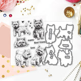 PVC Plastic Stamps, with Carbon Steel Cutting Dies Stencils, for DIY Scrapbooking, Photo Album, Decorative Embossing, Paper Card, Dog Pattern, 15.4~16x10.5~11x0.08~0.3cm