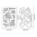 1 Sheet PVC Plastic Stamps, with 1Pc Carbon Steel Cutting Dies Stencils, for DIY Scrapbooking, Photo Album Decorative, Cards Making, Stamp Sheets, Floral Pattern, Stamp: 16x11x0.3cm, Cutting Dies Stencils: 15.4x9.8x0.08cm