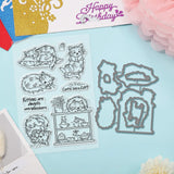 PVC Plastic Stamps, with Carbon Steel Cutting Dies Stencils, for DIY Scrapbooking, Photo Album Decorative, Cards Making, Stamp Sheets, Cat Pattern, Stamps: 16x11x0.3cm, 1 sheet; Cutting Dies Stencils: 12x10.3x0.08cm, 1pc