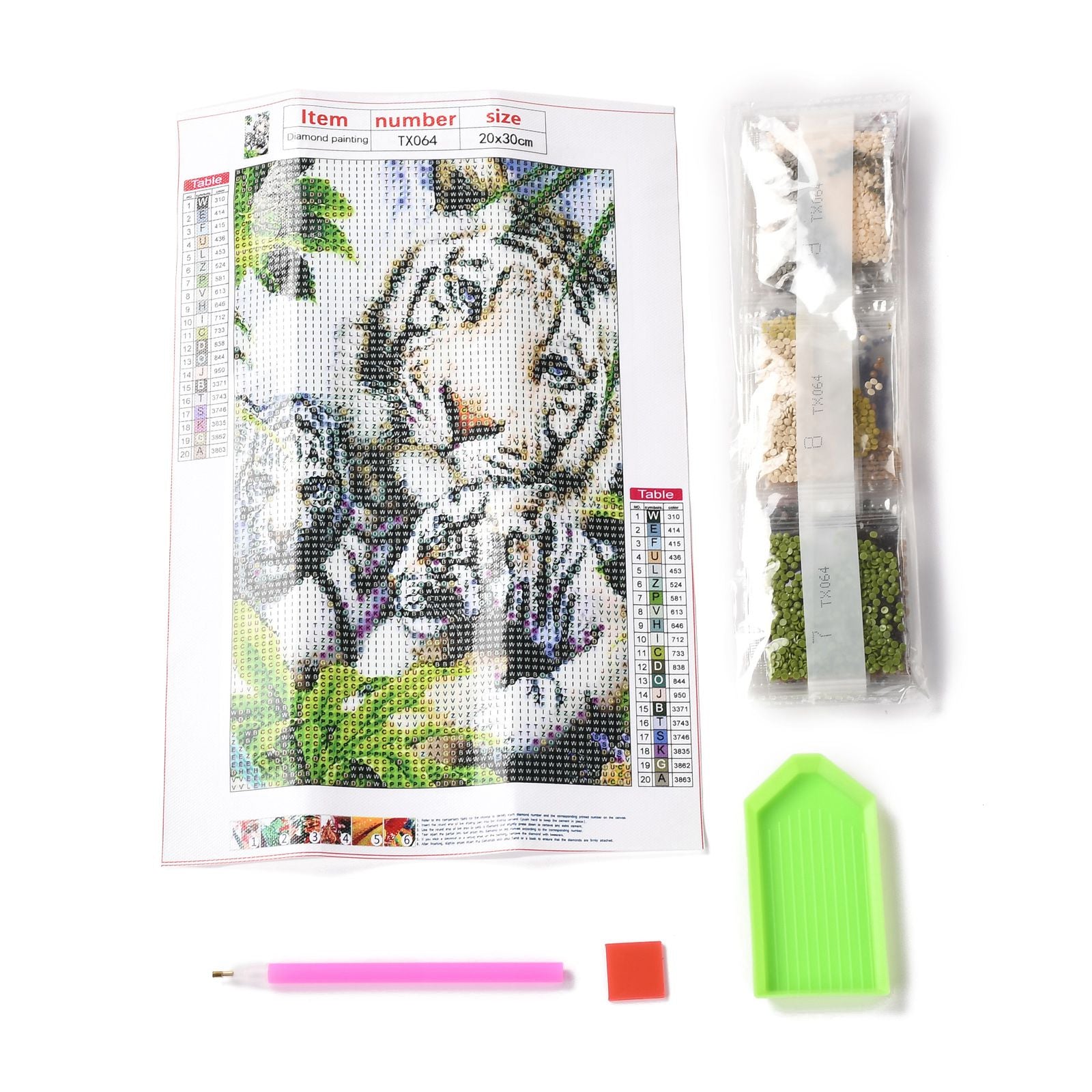 Globleland 5D DIY Diamond Painting Animals Canvas Kits, with Resin Rhinestones, Diamond Sticky Pen, Tray Plate and Glue Clay, Tiger Pattern, 30x20x0.02cm, 4Set/Pack
