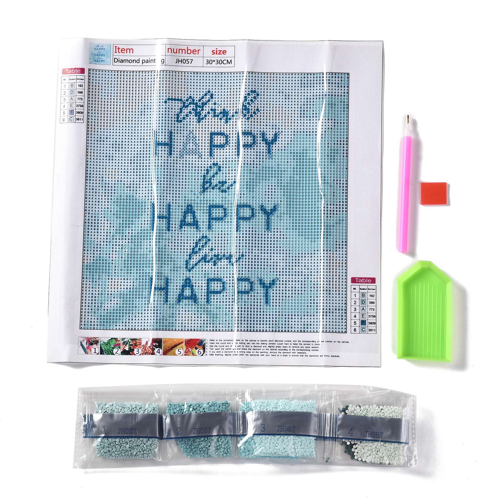 Globleland 5D DIY Diamond Painting Family Theme Canvas Kits, Word Think HAPPY be HAPPY Live HAPPY, with Resin Rhinestones, Diamond Sticky Pen, Tray Plate and Glue Clay, Coconut Tree Pattern, 30x30x0.02cm, 2Set/Pack