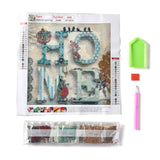 Globleland 5D DIY Diamond Painting Family Theme Canvas Kits, Word HOME, with Resin Rhinestones, Diamond Sticky Pen, Tray Plate and Glue Clay, Flower Pattern, 30x30x0.02cm, 2Set/Pack