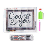 Globleland 5D DIY Diamond Painting Family Theme Canvas Kits, Word God GAVE ME You, with Resin Rhinestones, Diamond Sticky Pen, Tray Plate and Glue Clay, Wood Grain Pattern, 29.5x40x0.02cm, 2Set/Pack