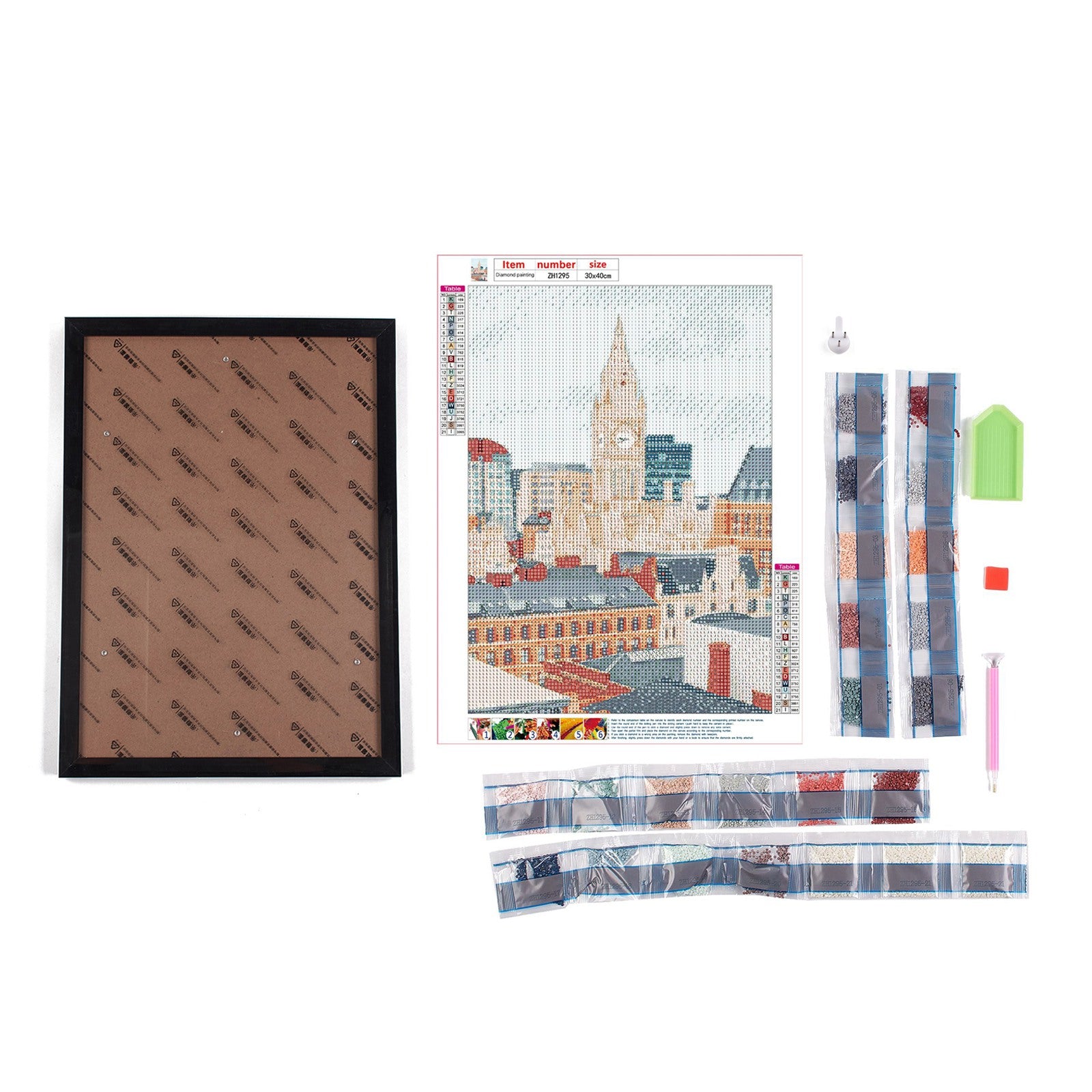 Globleland DIY 5D London City Canvas Diamond Painting Kits, with Resin Rhinestones, Sticky Pen, Tray Plate, Glue Clay, Frame and Drawing Pin, for Home Wall Decor Full Drill Diamond Art Gift, Big Ben, 399x297x3mm, 2Set/Pack
