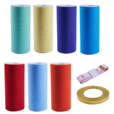 1 Set Glitter Metallic Ribbon, Deco Mesh Ribbons, Tulle Fabric, Tulle Roll Spool Fabric For Skirt Making, with Soft Tape Measure, Mixed Color