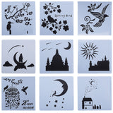 Globleland Flower and Bird Theme/Starry Sky Plastic Painting Stencils, Drawing Template, for DIY Scrapbooking, Mixed Shapes, White, 13x13x0.02cm, 9sheets/set