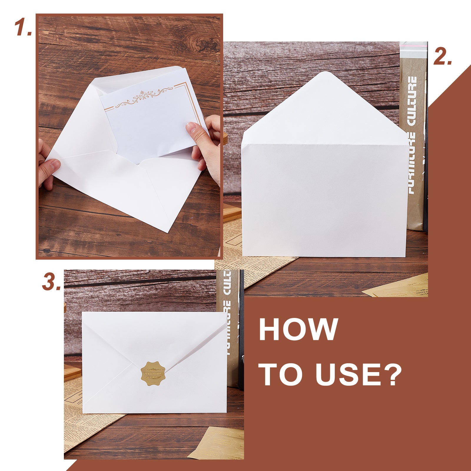 Globleland Gilding Classical Kraft Paper Envelopes with Stickers, and Crown Pattern Letter Paper, Antique White, 135x195x0.5mm, Stickers: 35mm, 30sets