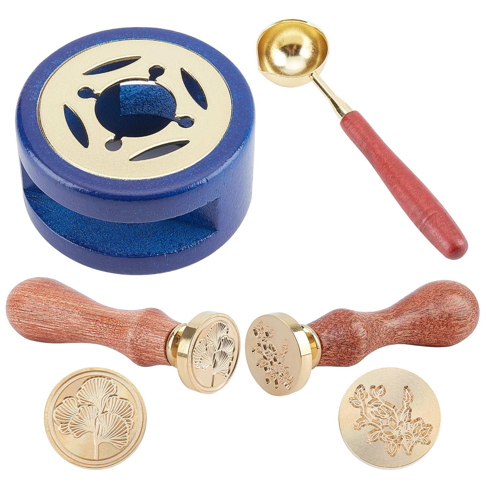 2pcs Wax Seal Stamp Set with Wooden Wax Furnace(Leaf+Flower£©