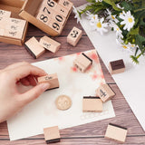 Globleland 2 Sets 2 Style Wooden Stamps, for DIY Craft Card Scrapbooking Supplies, with Rubber, Rectangle with Number & Symbol, Burgundy, 1.2~2.4x1.6~3.2x2.4~2.5cm, 12pcs/set, 1set/style