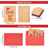 Globleland Rectangle with Pattern Wooden Greeting Cards, with Red Paper InsidePage, with Rectangle Blank Paper Envelopes, Glasses Pattern, Wooden Greeting Card: 1pc, Envelopes: 1pc