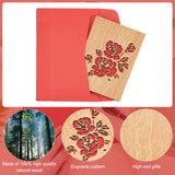 Globleland Rectangle with Pattern Wooden Greeting Cards, with Red Paper InsidePage, with Rectangle Blank Paper Envelopes, Rose Pattern, Wooden Greeting Card: 1pc, Envelopes: 1pc