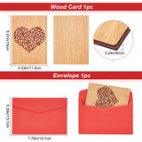 Globleland Rectangle with Pattern Wooden Greeting Cards, with Red Paper InsidePage, with Rectangle Blank Paper Envelopes, Heart Pattern, Wooden Greeting Card: 1pc, Envelopes: 1pc