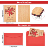 Globleland Rectangle with Pattern Wooden Greeting Cards, with Red Paper InsidePage, with Rectangle Blank Paper Envelopes, Tree Pattern, Wooden Greeting Card: 1pc, Envelopes: 1pc