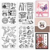 Globleland 4 Sheets 4 Styles PVC Plastic Stamps, for DIY Scrapbooking, Photo Album Decorative, Cards Making, Stamp Sheets, Relaxed & Relieved, 16x11x0.3cm, 1 sheet/style