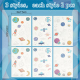 Globleland 6 Sheets 3 Style Body Art Tattoos Stickers, Removable Temporary Tattoos Paper Stickers, Universe Themed Pattern, 12x7.5x0.02cm, Sticker: 5~38.5x5~35mm, 2sheets/style