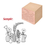 Globleland 1Pc Beechwood Stamps & 1Pc Resin Stamp Sheet, Square, Scrapbook Accessories, Flower Pattern, 7.6x7.58x2.5cm, 1pc/style