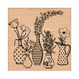 Globleland 1Pc Beechwood Stamps & 1Pc Resin Stamp Sheet, Square, Scrapbook Accessories, Flower Pattern, 7.6x7.58x2.5cm, 1pc/style