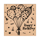 Globleland 1Pc Beechwood Stamps & 1Pc Resin Stamp Sheet, Square, Scrapbook Accessories, Balloon Pattern, 7.6x7.58x2.5cm, 1pc/style