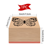 Globleland 1Pc Beechwood Stamps, with 1Pc Resin Stamp Sheet, Square, Scrapbook Accessories, Butterfly Pattern, 7.5x7.5x2.3cm
