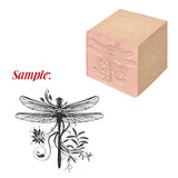 Globleland 1Pc Beechwood Stamps, with 1Pc Resin Stamp Sheet, Square, Scrapbook Accessories, Dragonfly Pattern, 7.5x7.5x2.3cm