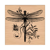 Globleland 1Pc Beechwood Stamps, with 1Pc Resin Stamp Sheet, Square, Scrapbook Accessories, Dragonfly Pattern, 7.5x7.5x2.3cm