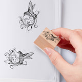 Globleland 1Pc Beechwood Stamps, with 1Pc Resin Stamp Sheet, Square, Scrapbook Accessories, Bird Pattern, 7.5x7.5x2.3cm