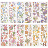 Globleland 4 Sets 4 Colors Retro Hot Stamping Waterproof PET Adhesive Stickers, for Scrapbooking, DIY Craft Gift, Photo Album Decorations, Rectangle with Flower Pattern, Mixed Color, 180x60x0.2mm, Sticker: 2~87x2~56mm, 3 sheets/set, 1 set/color