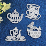 GLOBLELAND 4Pcs Metal Teapot Tea Cup Cutting Dies Tea Cup with Butterfly Stencil Template for Scrapbook Embossing Album Paper Card Craft Festival Decor, Matte Platinum