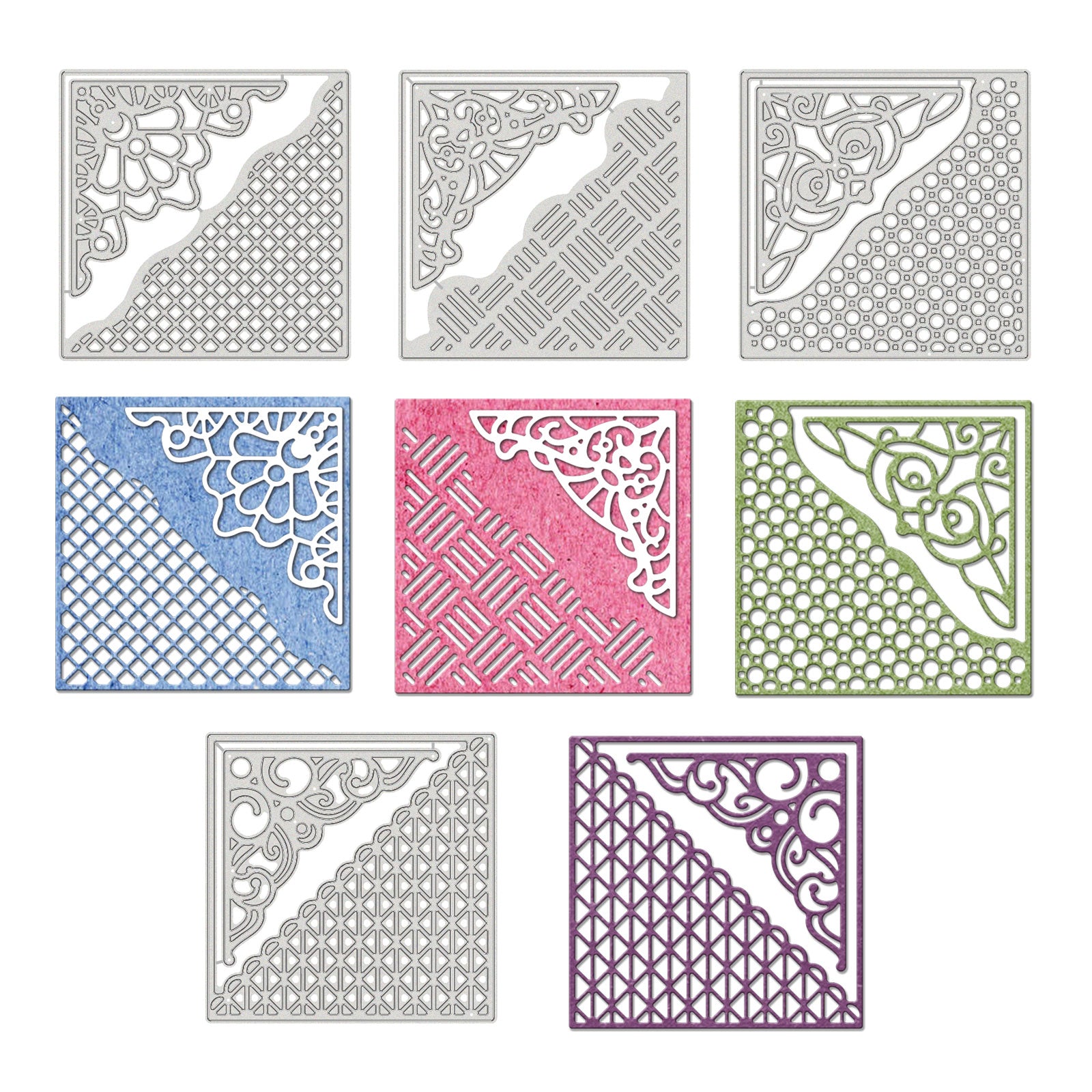 GLOBLELAND 4 Pieces Square Hollow Out Background Frame Cutting Dies Metal Corner Lace Die Embossing Stencils for DIY Card Scrapbooking Craft Album Paper Decor