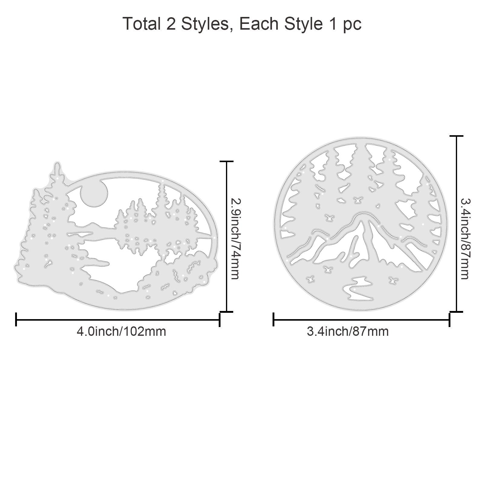 Globleland 2Pcs Tree & Mountain Pattern Carbon Steel Cutting Dies Stencils, for DIY Scrapbooking/Photo Album, Decorative Embossing DIY Paper Card, Tree Pattern, 1pc/style