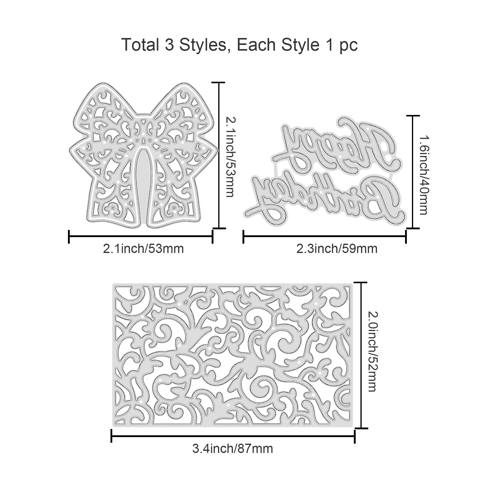 Globleland 3Pcs 3 Style Carbon Steel Cutting Dies Stencils, for DIY Scrapbooking/Photo Album, Decorative Embossing DIY Paper Card, Matte Platinum Color, Bowknot & Flower Pattern, Mixed Patterns, 1pc/style