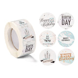 Globleland Birthday Themed Pattern Self-Adhesive Stickers, Roll Sticker, for Party Decorative Presents, Colorful, 2.5cm, about 500pcs/roll