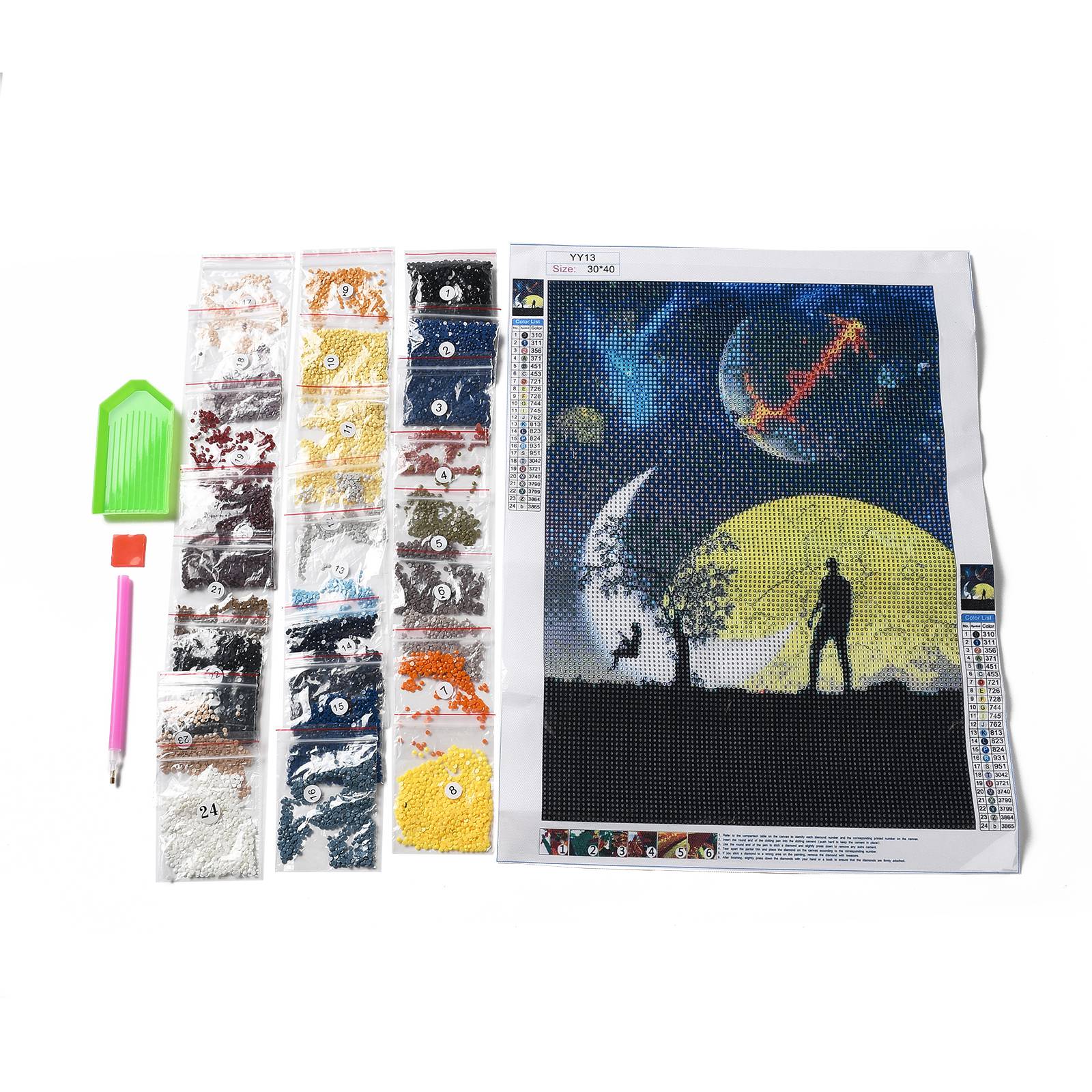Globleland DIY 5D Diamond Painting Full Drill Kits, including 1 Sheet Canvas Painting Cloth, 24 Bags Resin Rhinestones, 1Pc Diamond Sticky Pen, 1Pc Tray Plate and 1Pc Glue Clay, Universe Themed Pattern, 20~400x20~300x0.5~8.5mm, 2Set/Pack
