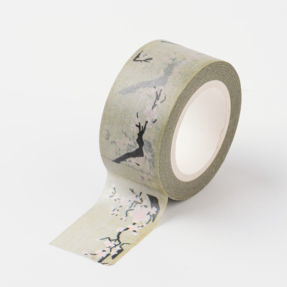 Globleland Plum Blossom Pattern DIY Scrapbook, Decorative Paper Tapes, Adhesive Tapes, Dark Khaki, 20mm, about 10m/roll