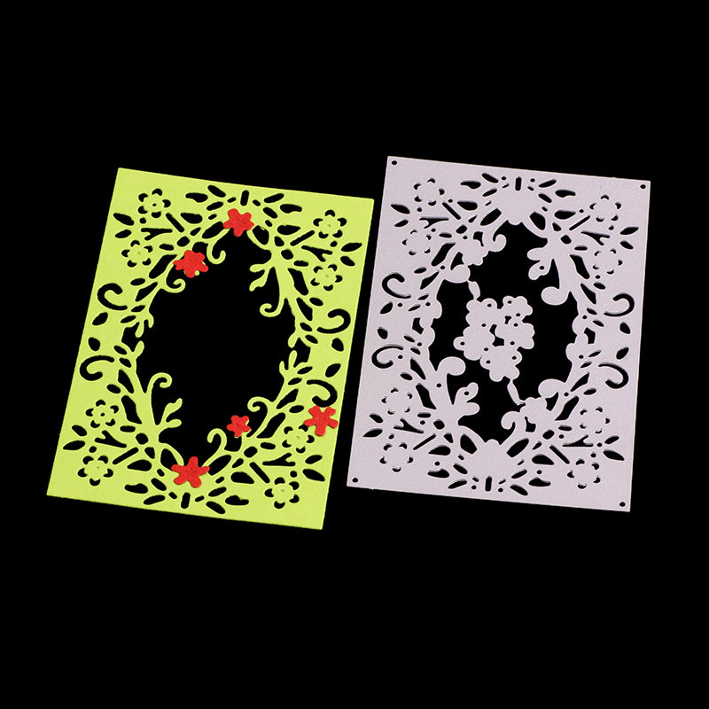 Globleland Rectangle with Flower Frame Carbon Steel Cutting Dies Stencils, for DIY Scrapbooking/Photo Album, Decorative Embossing DIY Paper Card, Matte Platinum, 11.4x7.8x0.08cm