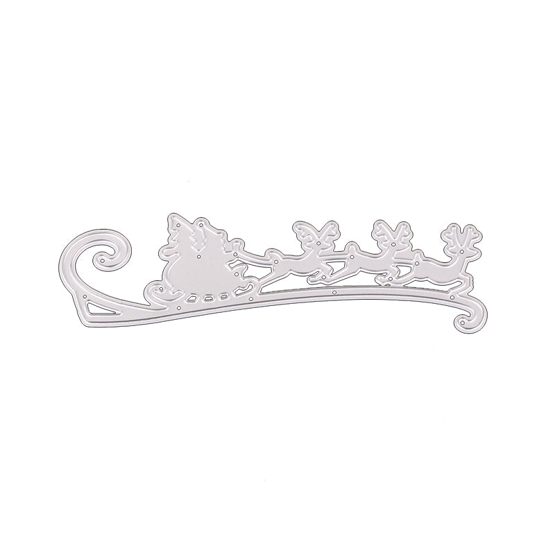 GLOBLELAND Christmas Theme Frame Carbon Steel Cutting Dies Stencils, for DIY Scrapbooking/Photo Album, Decorative Embossing DIY Paper Card, Christmas Reindeer with Sleigh, Matte Platinum Color, 34x116x0.8mm