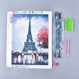 Globleland DIY Diamond Painting Kits For Kids, with Diamond Painting Cloth, Resin Rhinestones, Diamond Sticky Pen, Tray Plate and Glue Clay, Eiffel Tower, Mixed Color, 39.7x31cm, 2Set/Pack