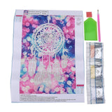 Globleland DIY Diamond Painting Canvas Kits For Kids, with Resin Rhinestones, Diamond Sticky Pen, Tray Plate and Glue Clay, Woven Net/Web with Feather, Mixed Color, 35.5x24.5cm, 2Set/Pack
