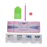 Globleland 5D DIY Diamond Painting Stickers Kits For ABS Pencil Case Making, with Resin Rhinestones, Diamond Sticky Pen, Tray Plate and Glue Clay, Rectangle with Swan Pattern, Mixed Color, 20.5x7x2.5cm, 2Set/Pack