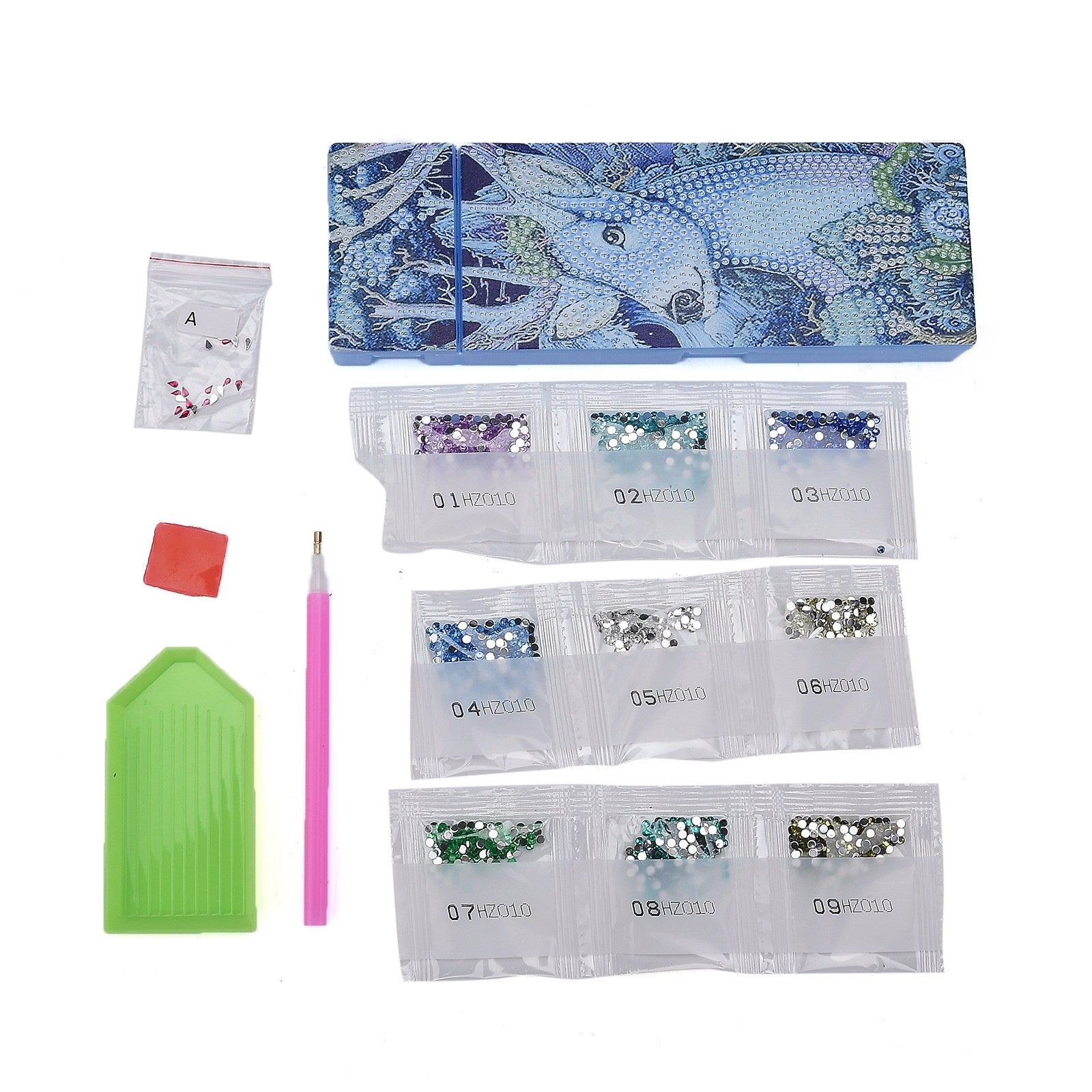 Globleland 5D DIY Diamond Painting Stickers Kits For ABS Pencil Case Making, with Resin Rhinestones, Diamond Sticky Pen, Tray Plate and Glue Clay, Rectangle with Deer Pattern, Mixed Color, 20.5x7x2.5cm, 2Set/Pack