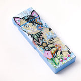 Globleland 5D DIY Diamond Painting Stickers Kits For ABS Pencil Case Making, with Resin Rhinestones, Diamond Sticky Pen, Tray Plate and Glue Clay, Rectangle with Cat Pattern, Mixed Color, 20.5x7x2.5cm, 2Set/Pack