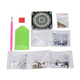Globleland DIY Diamond Painting Stickers Kits For Plastic Mirror Making, with Glass, Resin Rhinestones, Diamond Sticky Pen, Tray Plate and Glue Clay, Rectangle with Mandala Pattern, Mixed Color, 70x71x10mm, 2Set/Pack