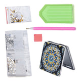 Globleland DIY Diamond Painting Stickers Kits For Plastic Mirror Making, with Glass, Resin Rhinestones, Diamond Sticky Pen, Tray Plate and Glue Clay, Rectangle with Mandala Pattern, Mixed Color, 70x71x10mm, 2Set/Pack