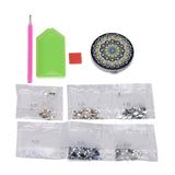 Globleland DIY Diamond Painting Stickers Kits For Plastic Mirror Making, with Glass, Resin Rhinestones, Diamond Sticky Pen, Tray Plate and Glue Clay, Flat Round with Mandala Pattern, Mixed Color, 73x70x9mm, 2Set/Pack