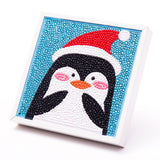 Globleland DIY Christmas Theme Diamond Painting Kits For Kids, Penguin Pattern Photo Frame Making, with Resin Rhinestones, Pen, Tray Plate and Glue Clay, Mixed Color, 15x15x2cm, 2Box/Pack