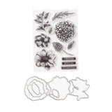Clear Silicone Stamps and Carbon Steel Cutting Dies Set, for DIY Scrapbooking, Photo Album Decorative, Cards Making, Stamp Sheets, Flower Pattern, Stamps: 11x15x0.3cm; Cutting Dies Stencils: 15.5x16x0.07cm, 2pcs/set, 2sets/bag